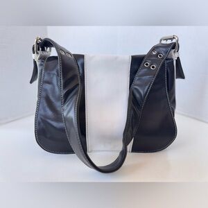 Nine West Faux Leather Shoulder Bag Black & White Colorblock Y2K Moto Bike Style